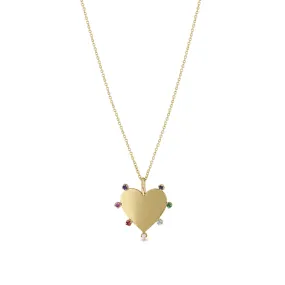 14k 7 Rainbow Gemstones Heart Pendant Necklace