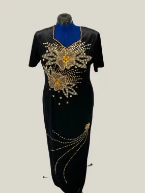 1980's Formal Velvet Beaded Dress Vintage Women's Size Large/ XL