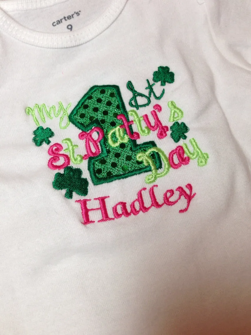 1st St. Patrick's Day shirt or bodysuit  -- My 1st St. Patty's Day shirt, legwarmers, headband, bloomer