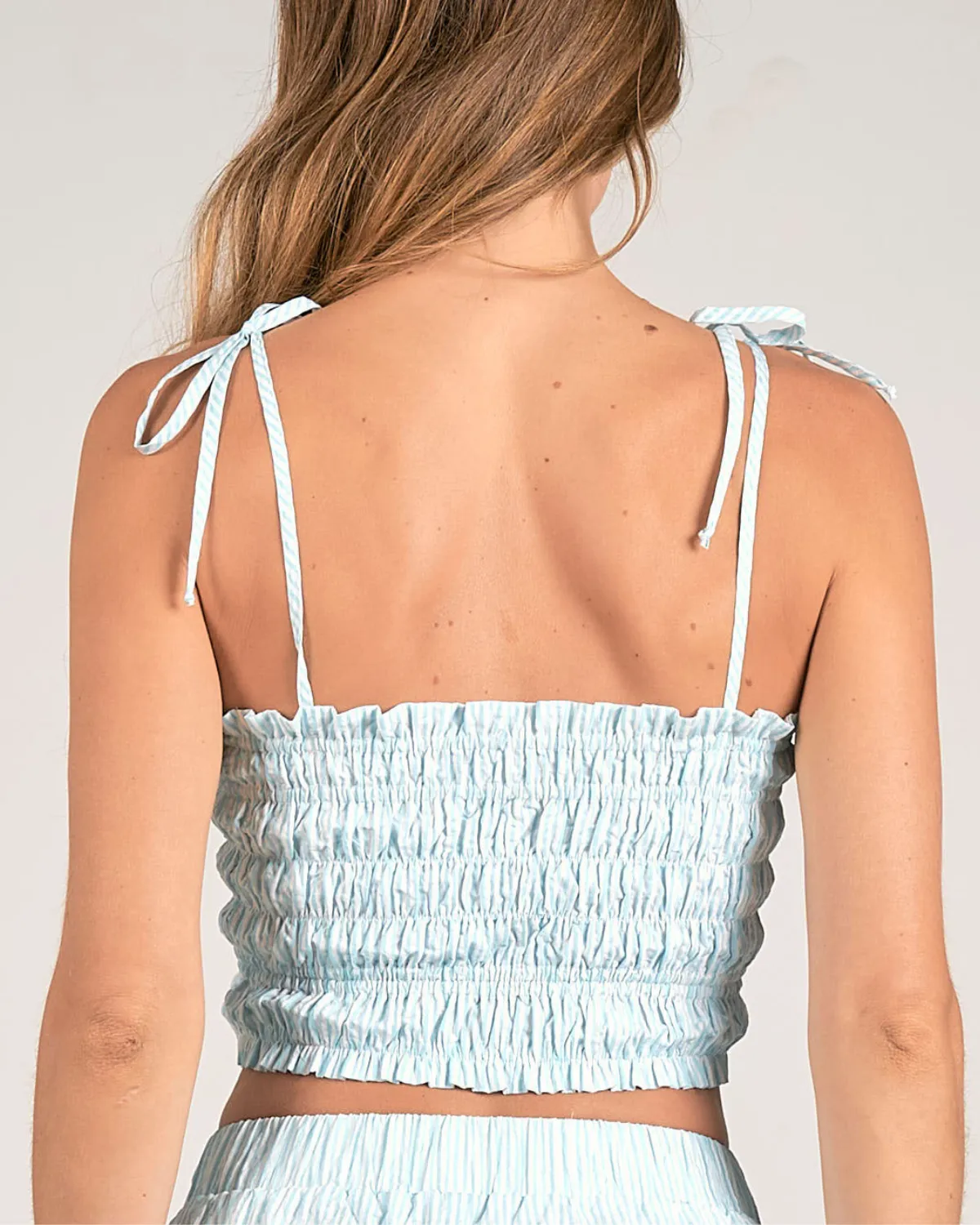 2024 Elan Smocked Seersucker Crop Tank Top - Ss11243