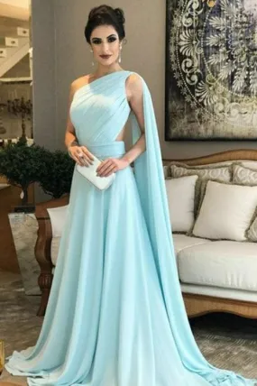 A Line Chiffon One Shoulder Ruffles Green Formal Dresses Long Prom Dresses uk JS295