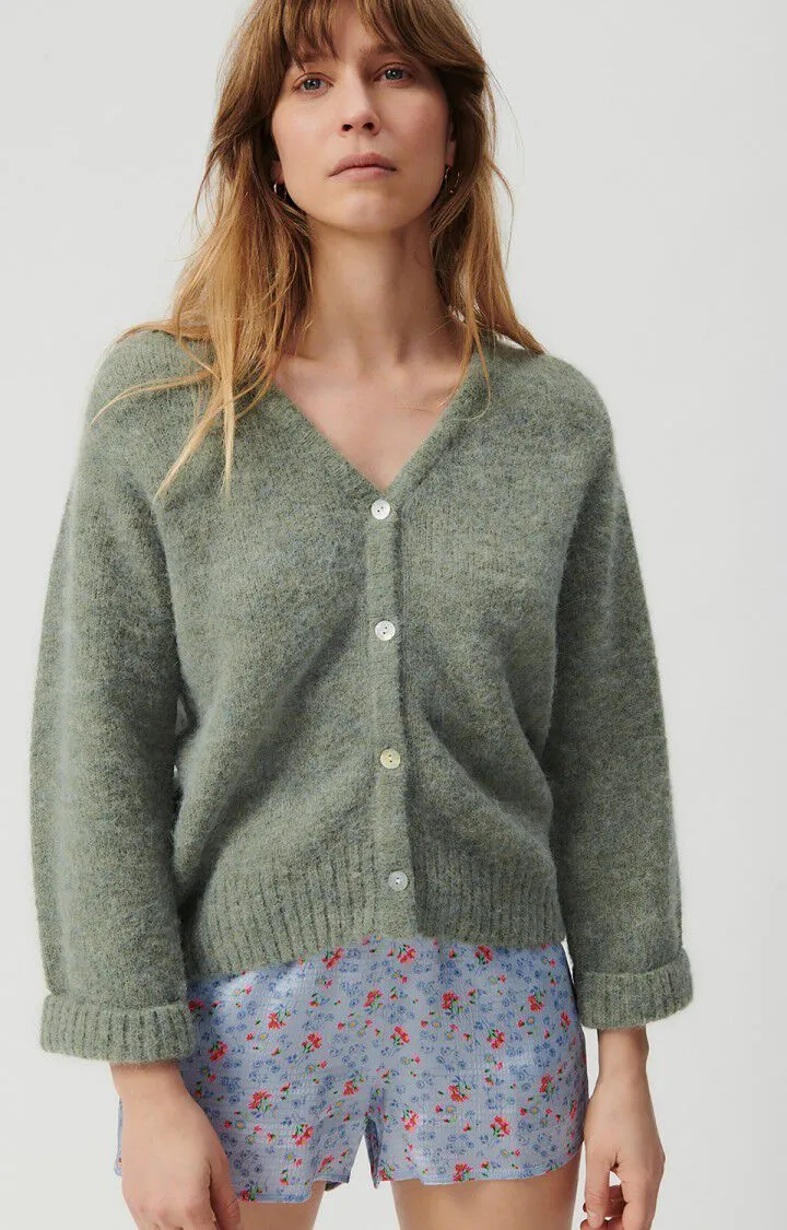 American Vintage Cropped East Cardigan in Grey Green Melange