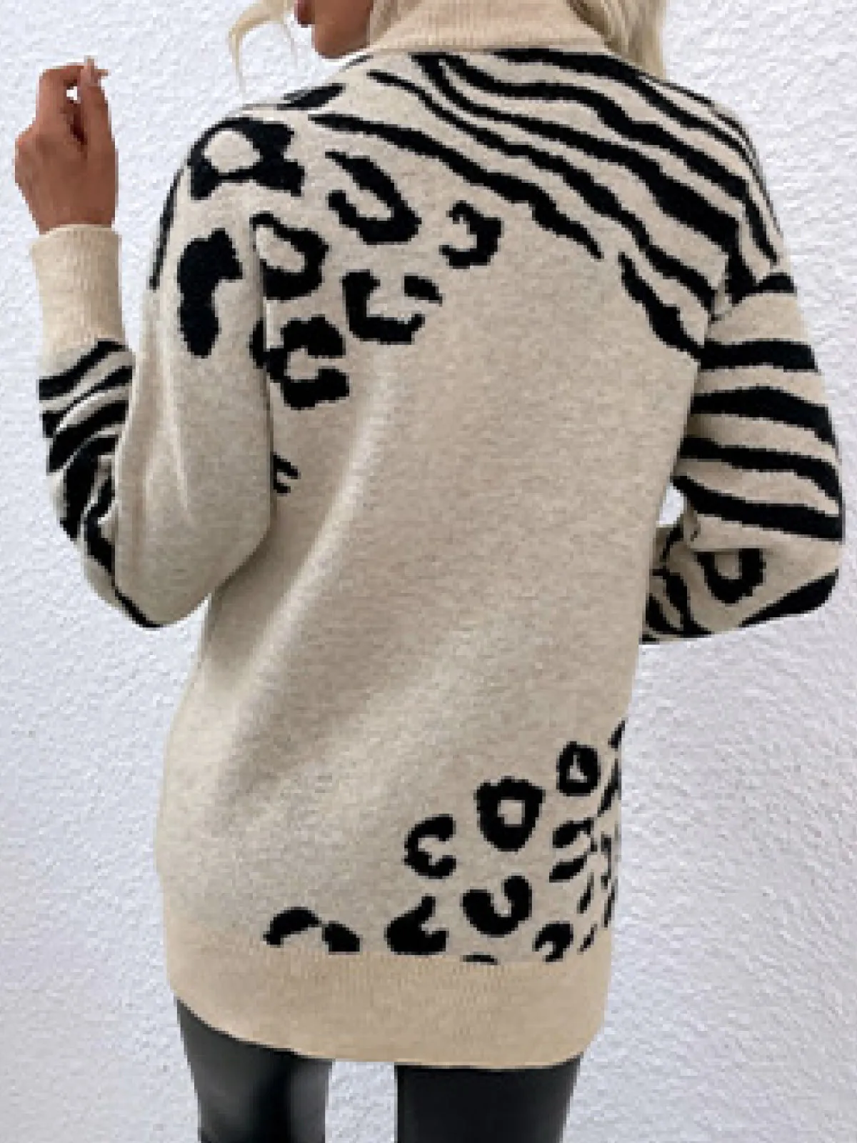 Animal Print Turtleneck Sweater