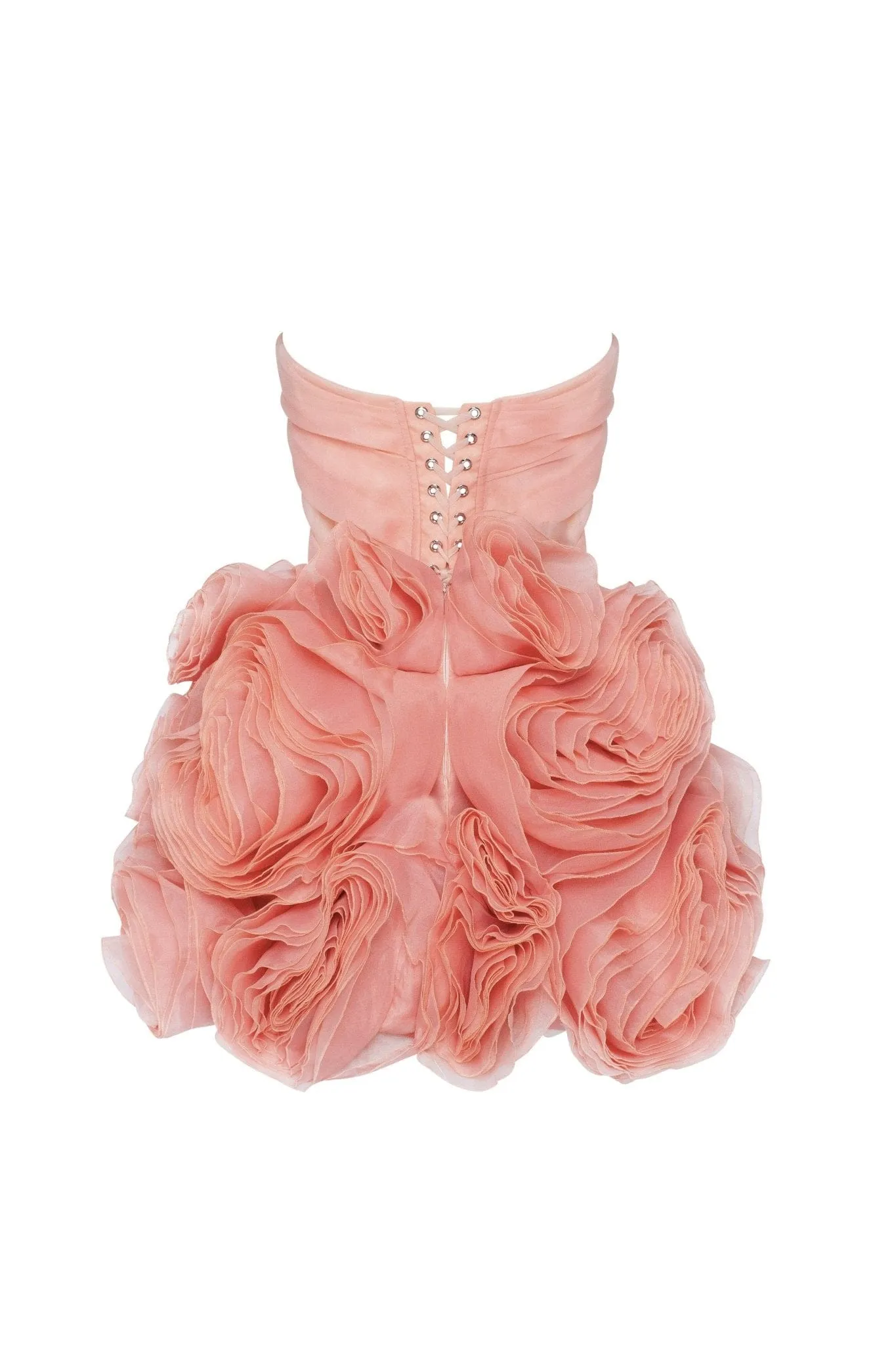 Appliquéd organza coral mini dress