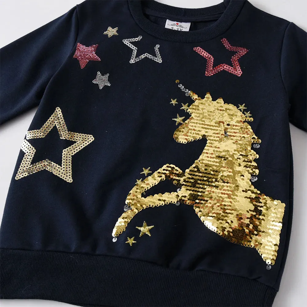 Baby Girls Cartoon Sequin Unicorn Clothing Set