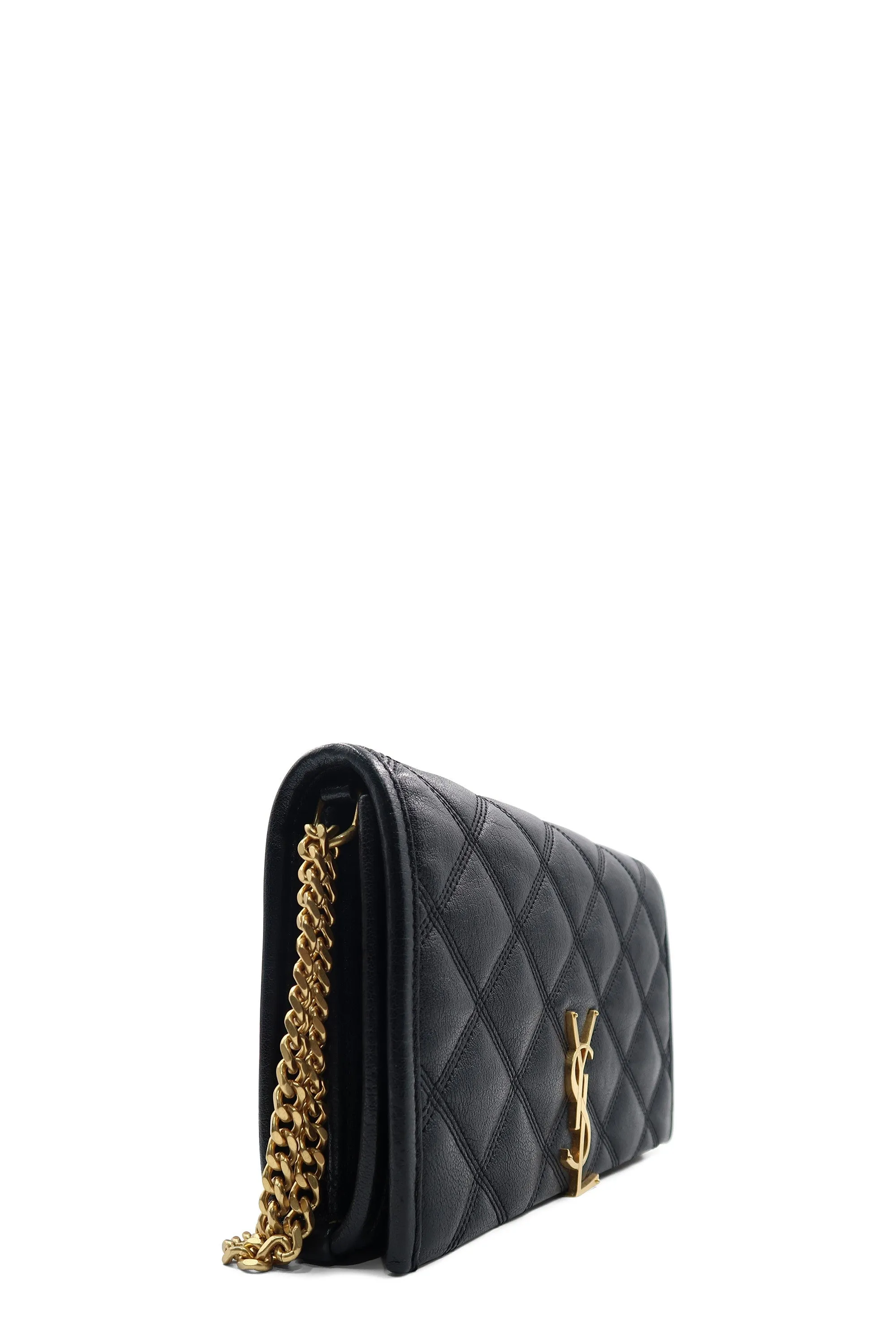 Becky Diamond-Quilted Chain Wallet Black