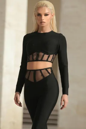 Black Crop Top And High Waisted Pant Set