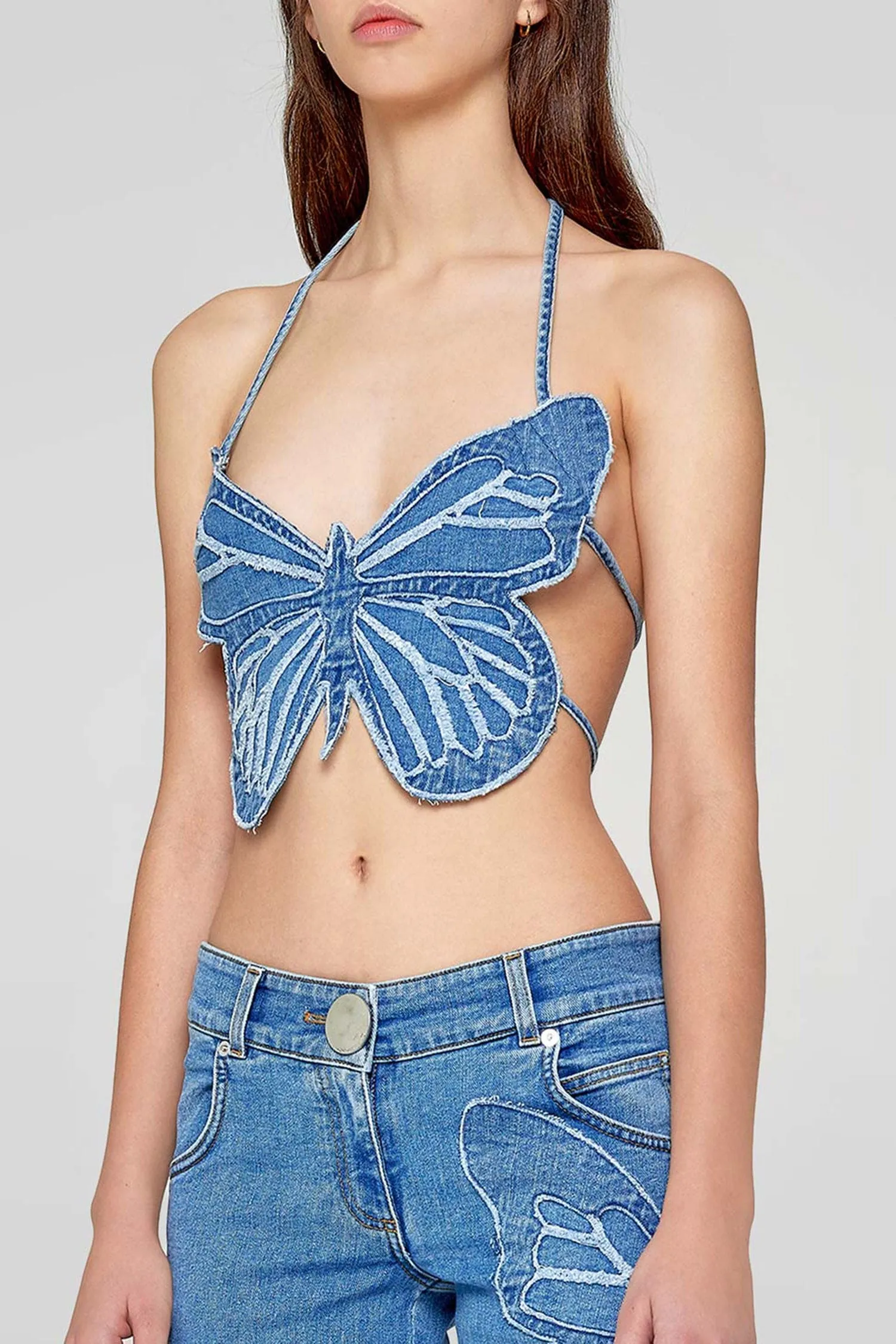 Blue Denim Butterfly Shape Crop Top