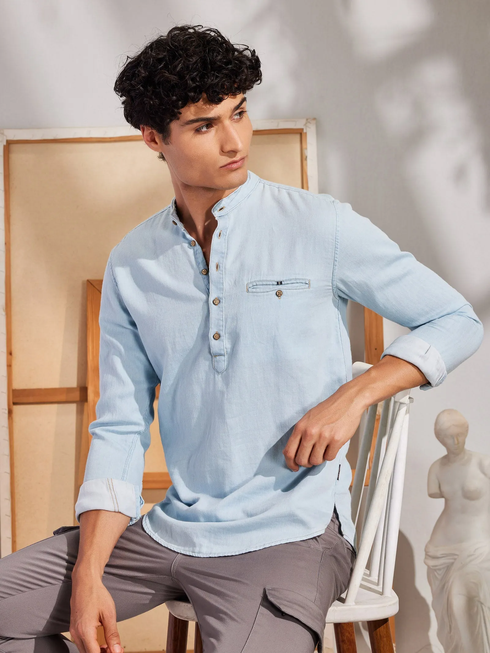 Blue Light Weight Denim Kurta