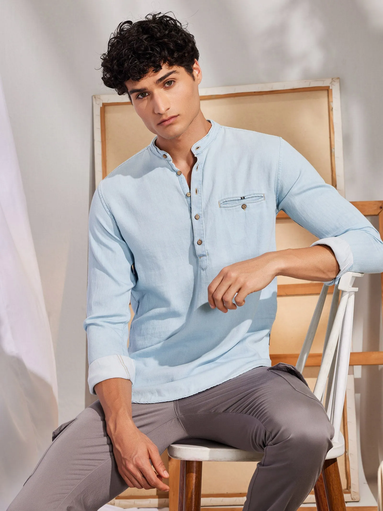 Blue Light Weight Denim Kurta