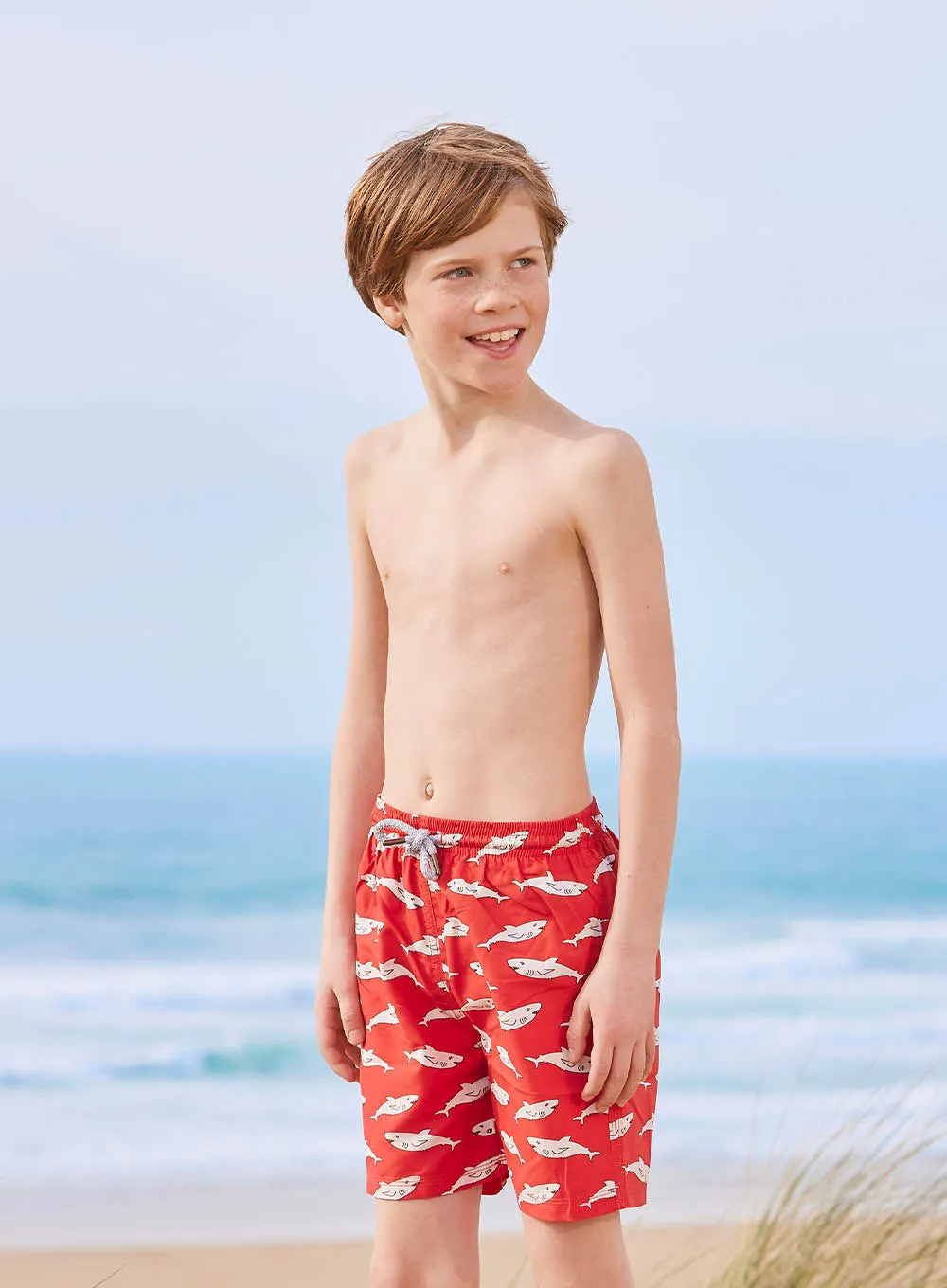 Boys Swimshorts in Red Shark