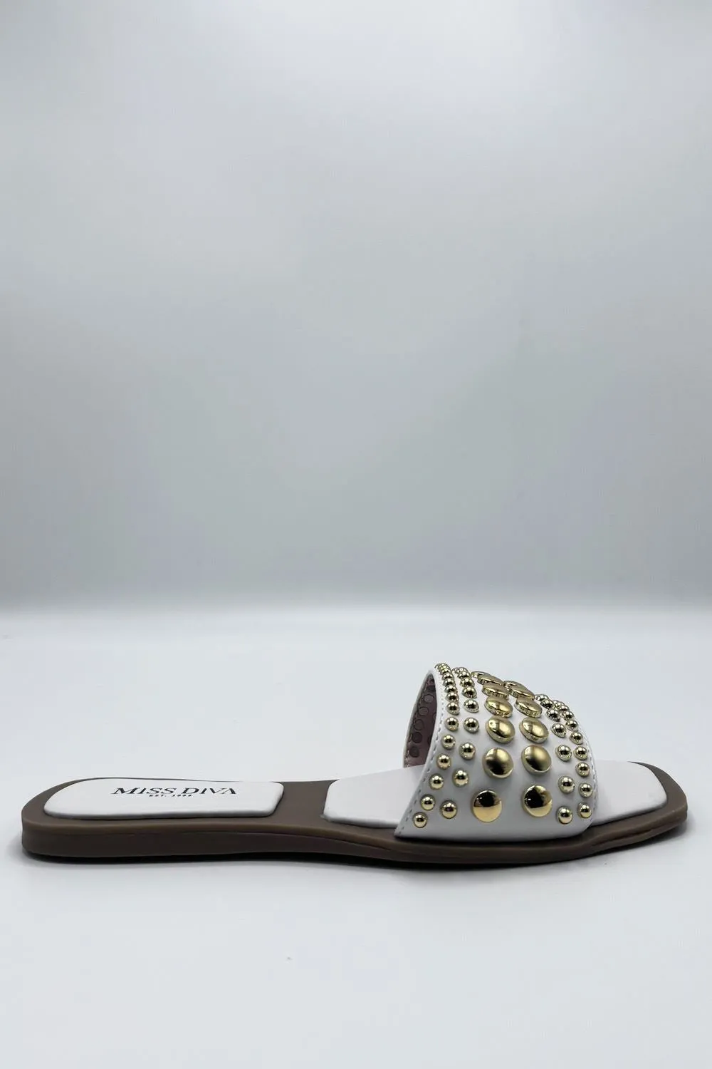 Calista Stud Embedded Strap Sliders in White