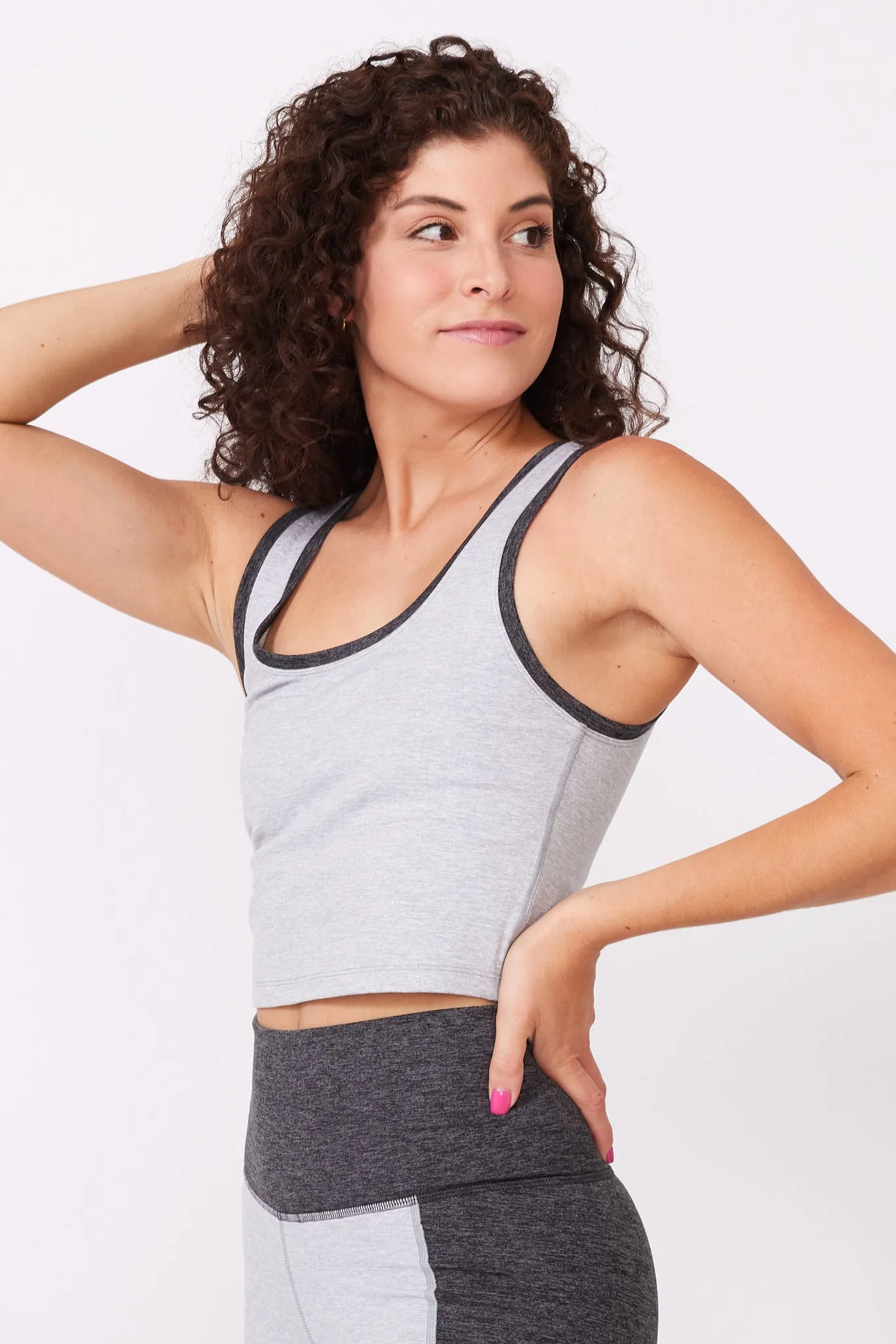 Colorblock Trim TLC Crop Top in Collegiate Gray and Dark Heathered Gray