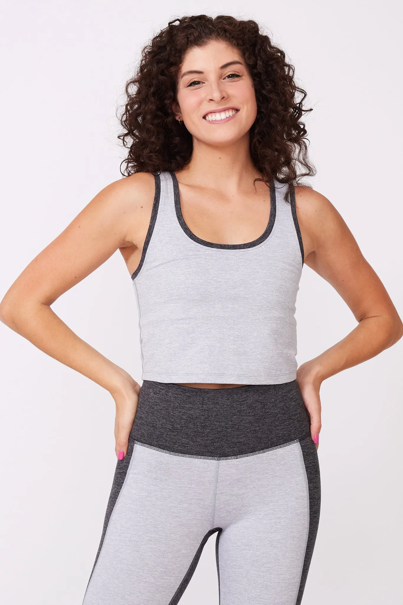 Colorblock Trim TLC Crop Top in Collegiate Gray and Dark Heathered Gray