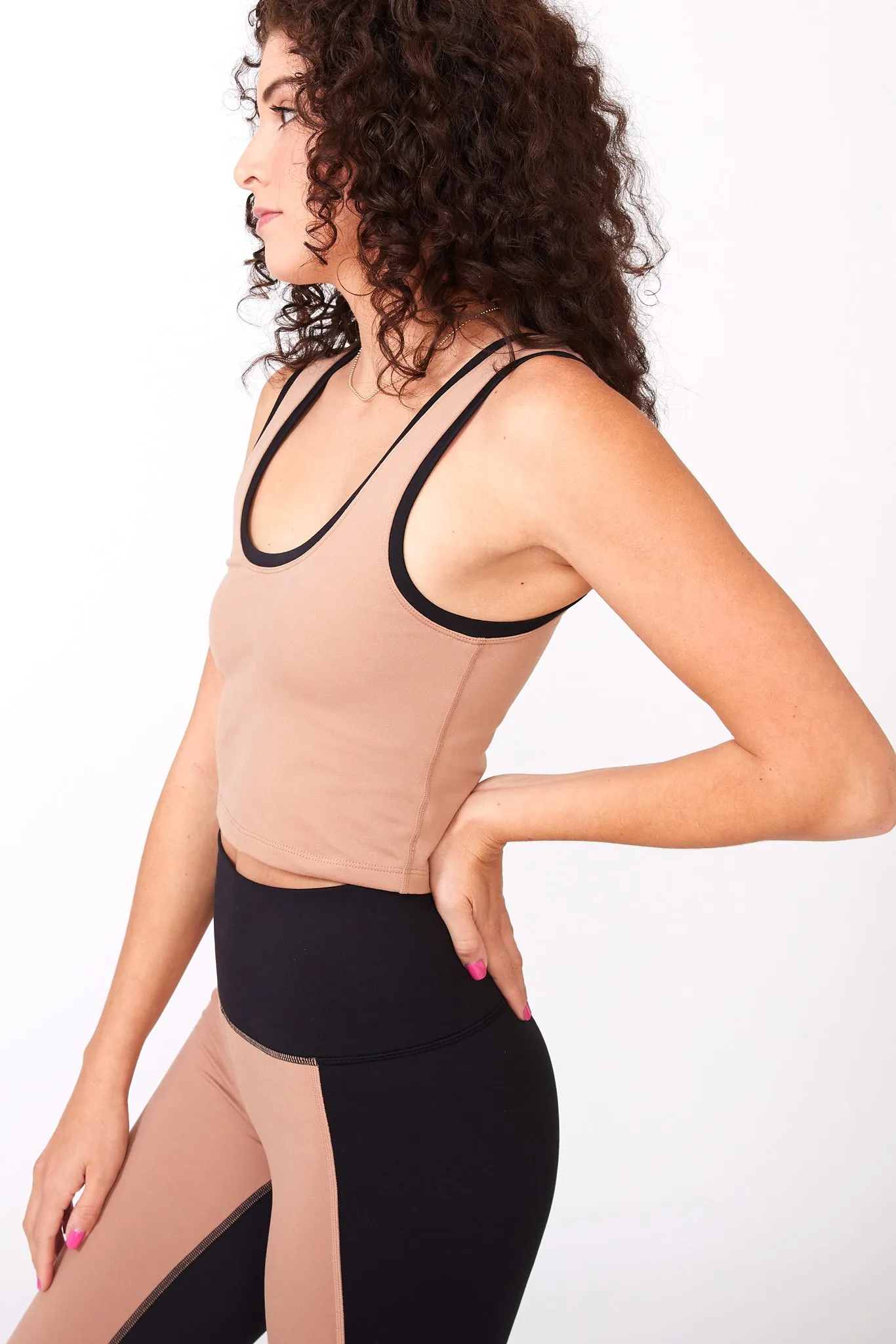 Colorblock Trim TLC Crop Top in Jet Black And Camel