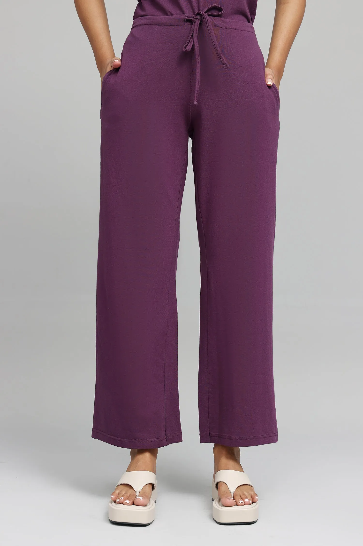 COMFY WIDE-LEG LOUNGE PANTS-PURPLE