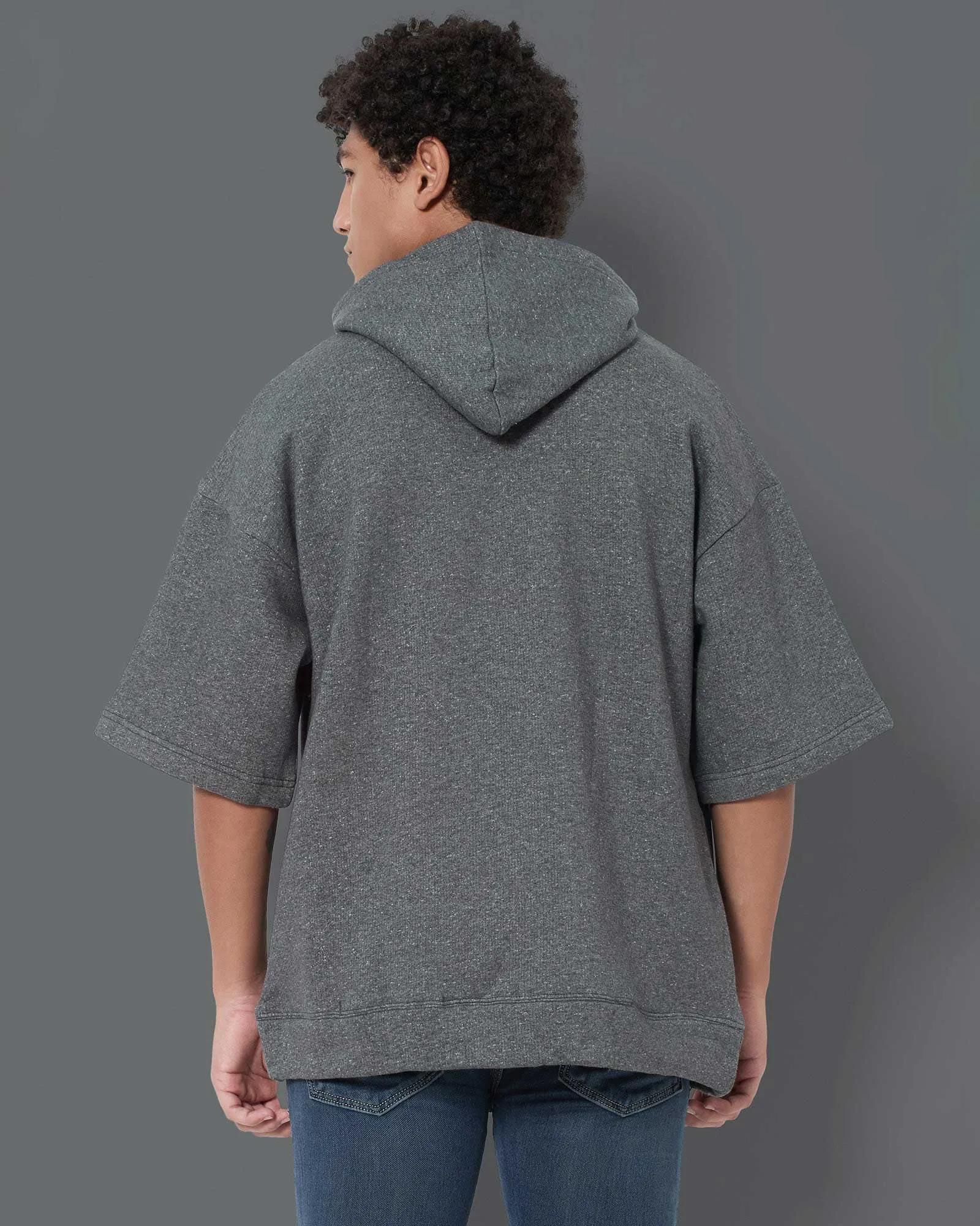 Crop Sleeves Oversized Hoodie: Granite Melange