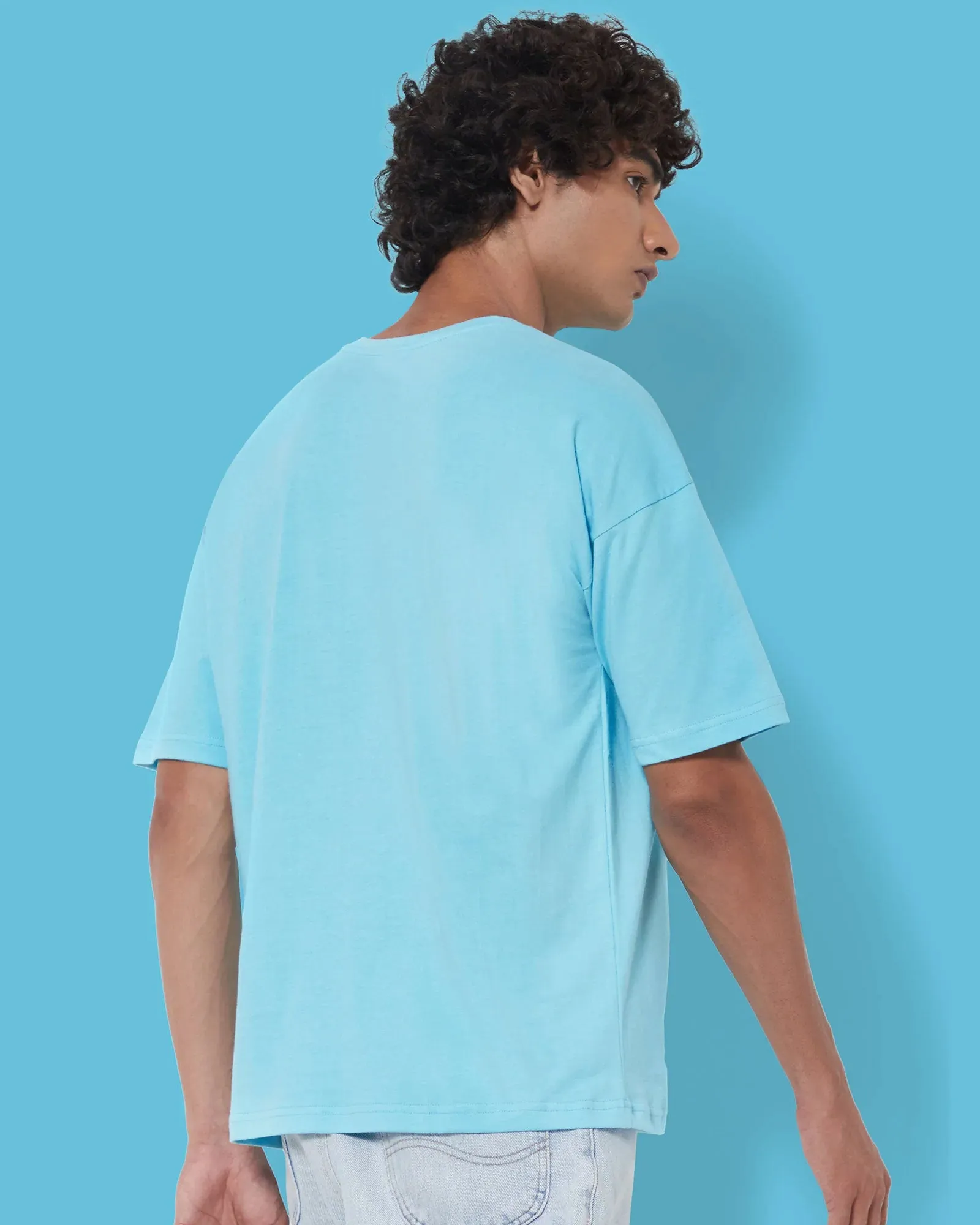 Drop Shoulder Crew Neck: Aqua Blue