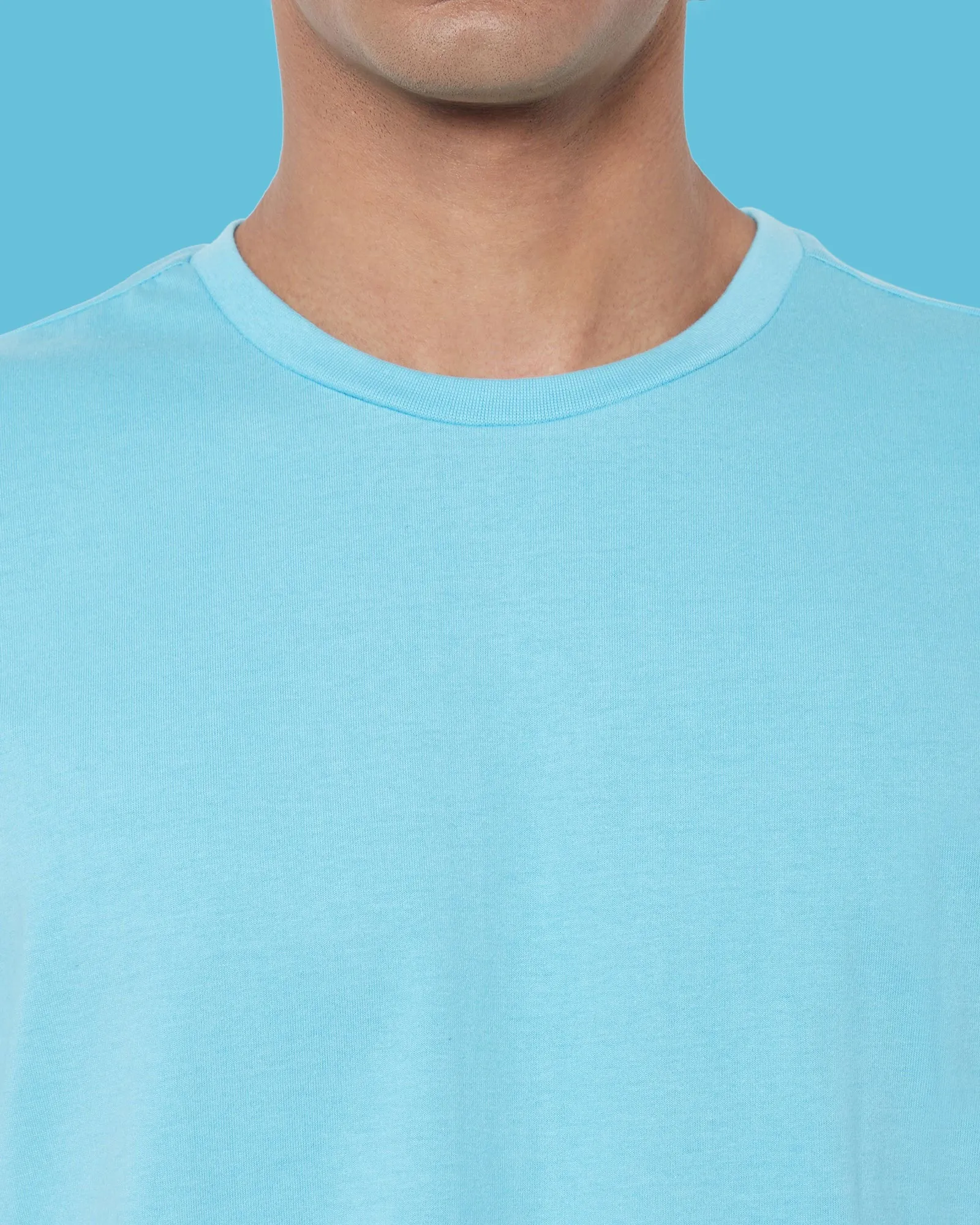 Drop Shoulder Crew Neck: Aqua Blue