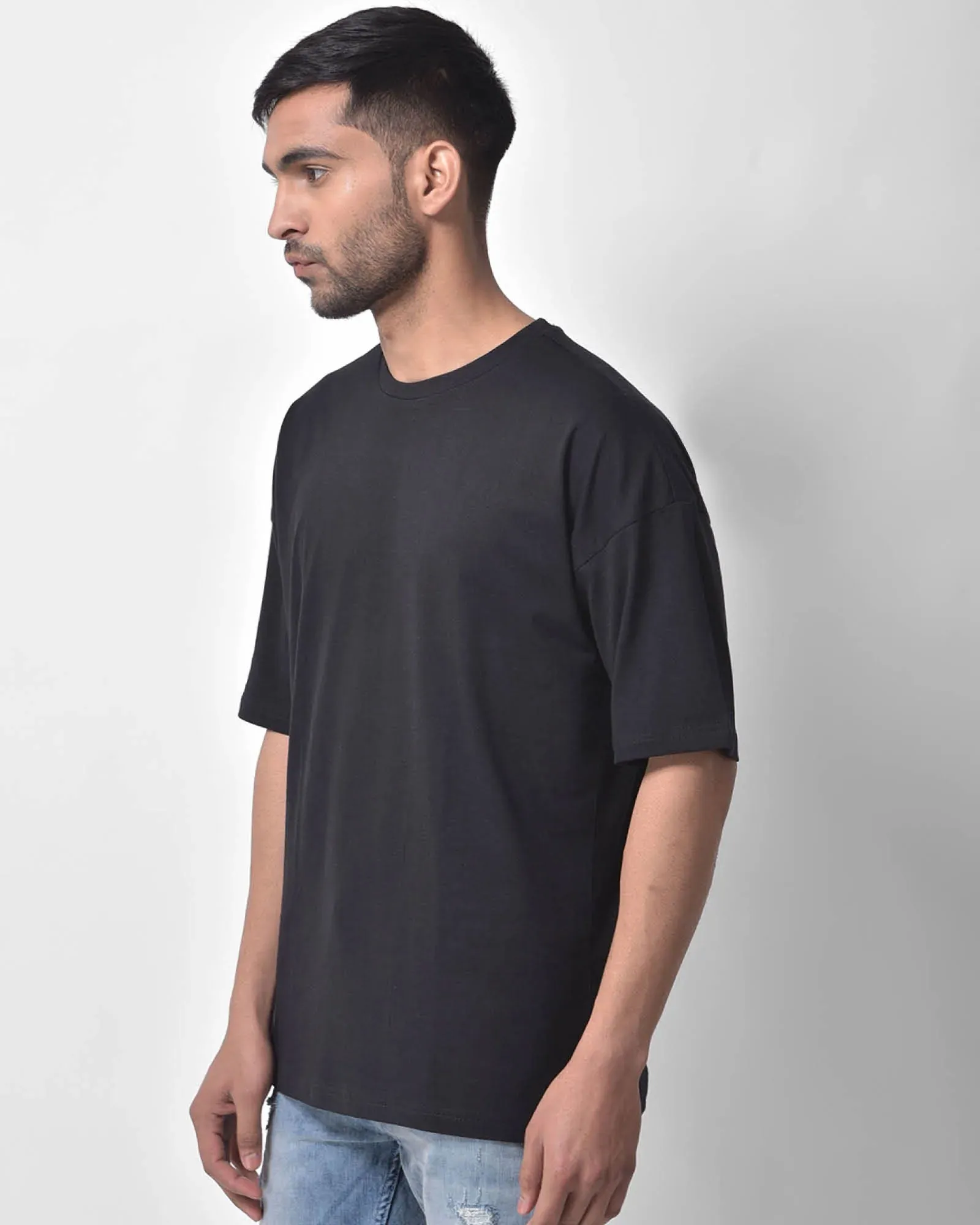 Drop Shoulder Crew Neck: Black