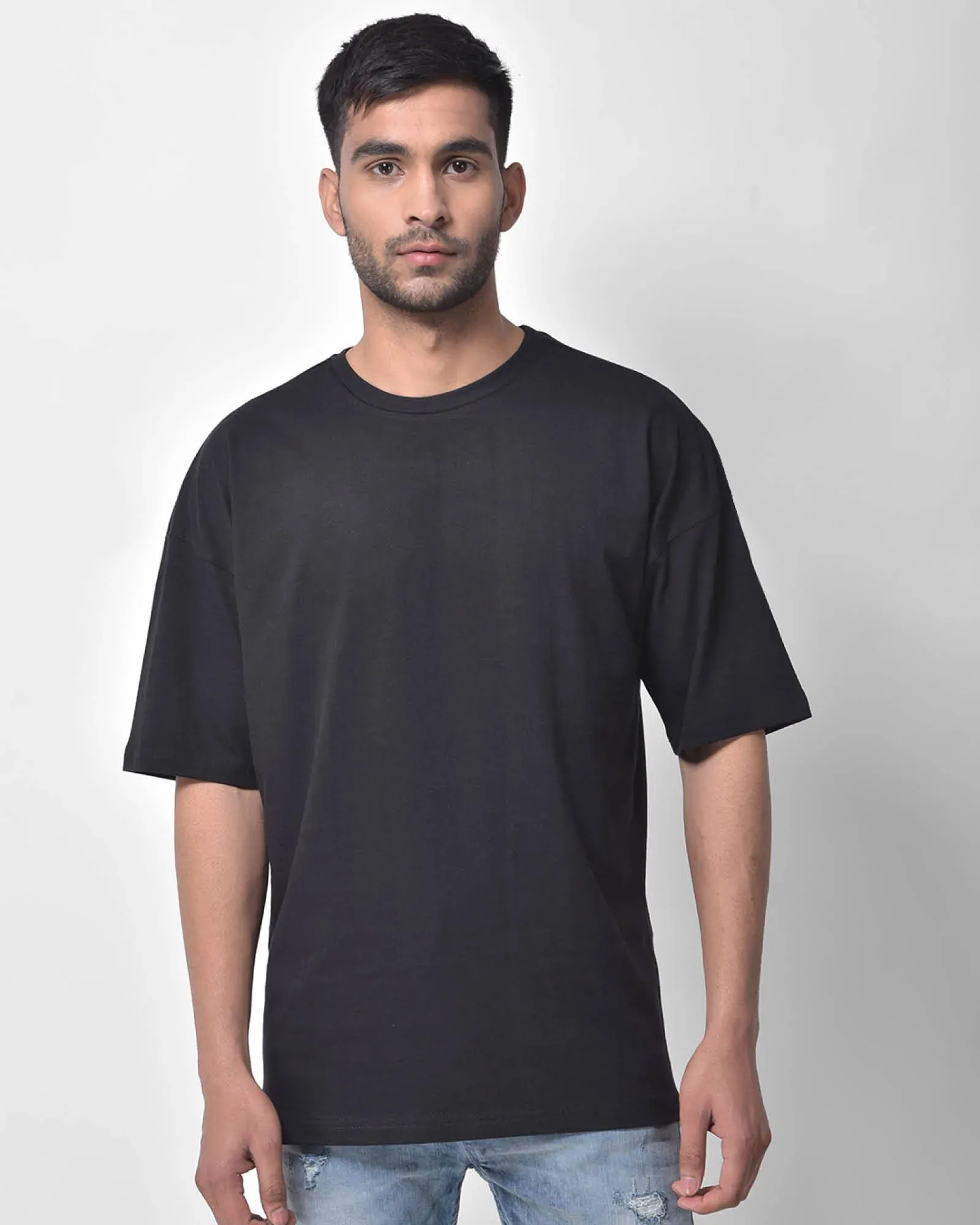 Drop Shoulder Crew Neck: Black