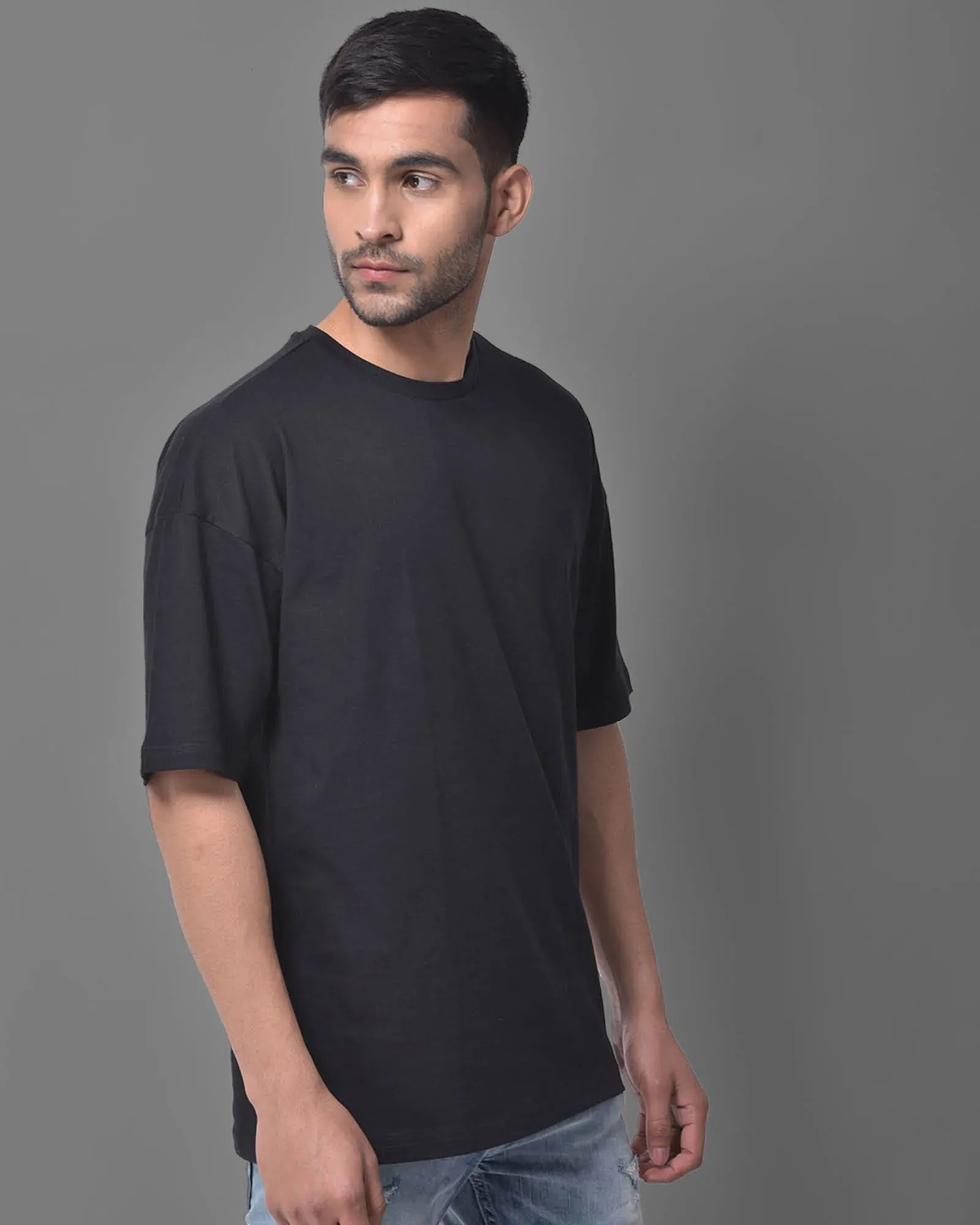 Drop Shoulder Crew Neck: Black