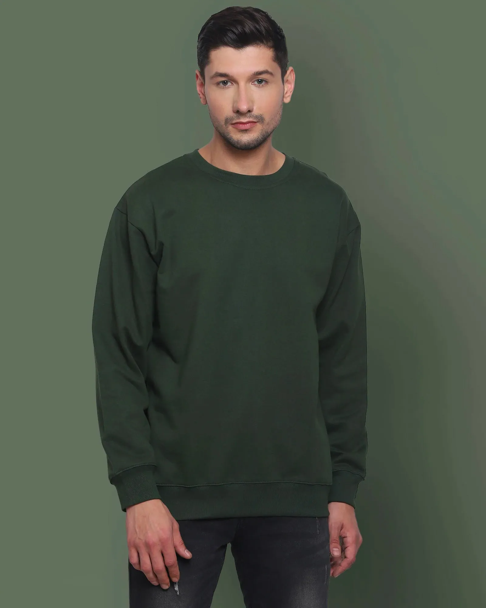 Drop Shoulder Sweatshirt: Military Green