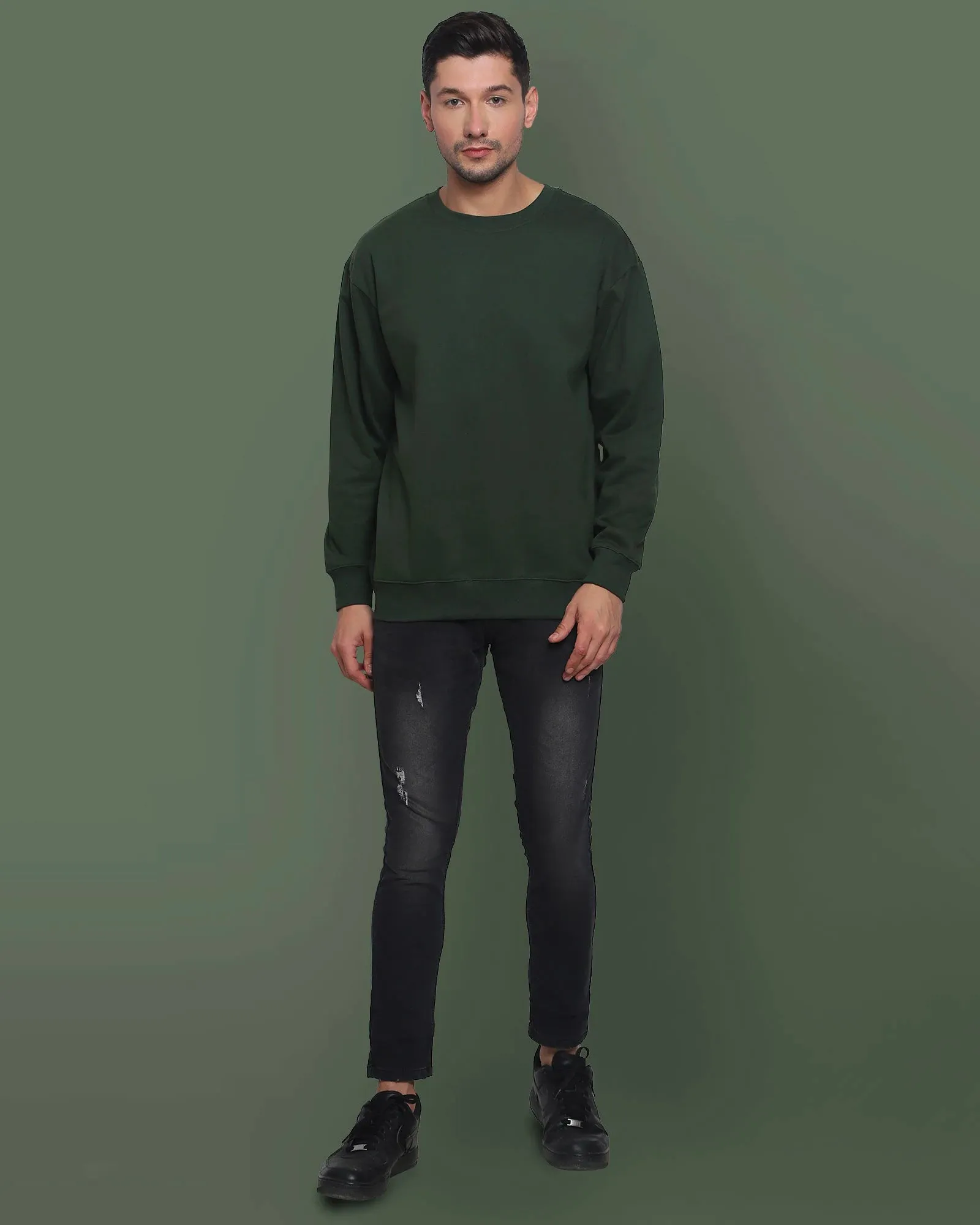 Drop Shoulder Sweatshirt: Military Green