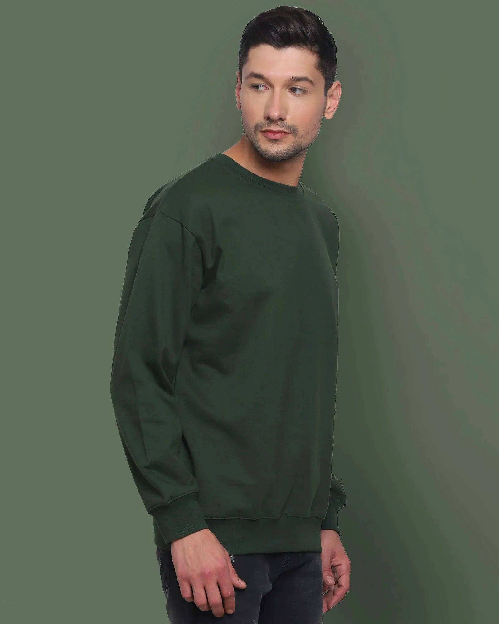 Drop Shoulder Sweatshirt: Military Green