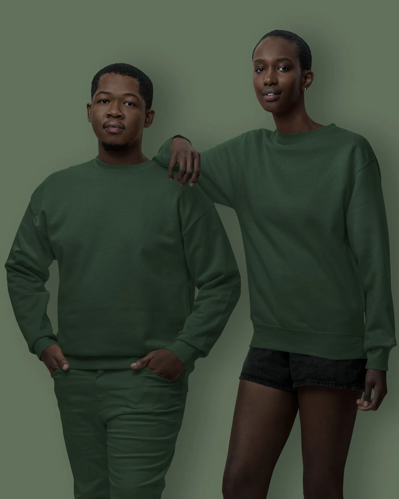 Drop Shoulder Sweatshirt: Military Green