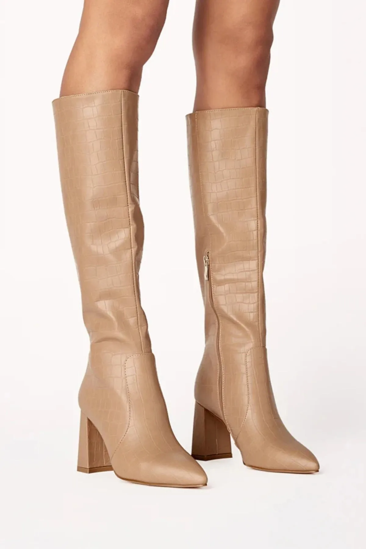 Elanor Knee High Croc Boots - Camel Croc