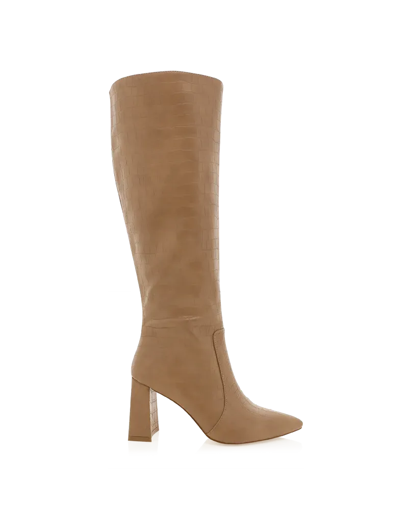 Elanor Knee High Croc Boots - Camel Croc