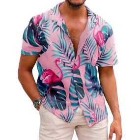 FLAMINGO PRINTED ALOHA SHIRT