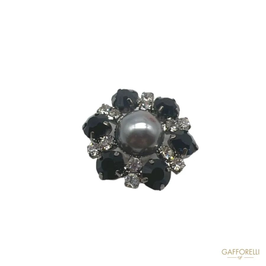 Flower Button with Rhinestones and Central Pearl A600 - Gafforelli Srl