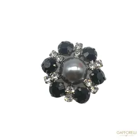 Flower Button with Rhinestones and Central Pearl A600 - Gafforelli Srl