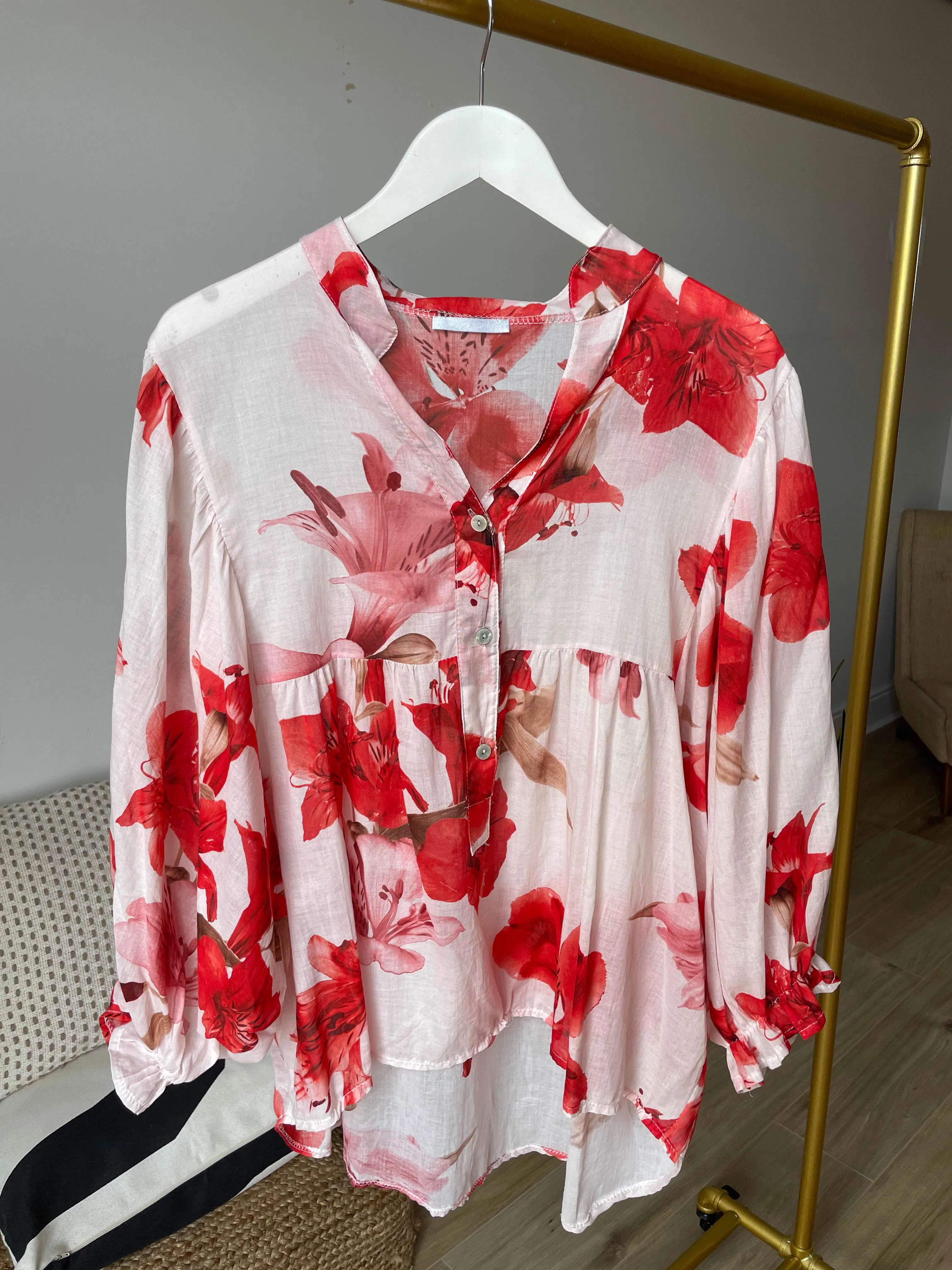 Flower Print Batwing Sleeves Blouse