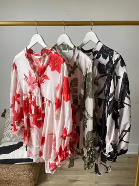 Flower Print Batwing Sleeves Blouse