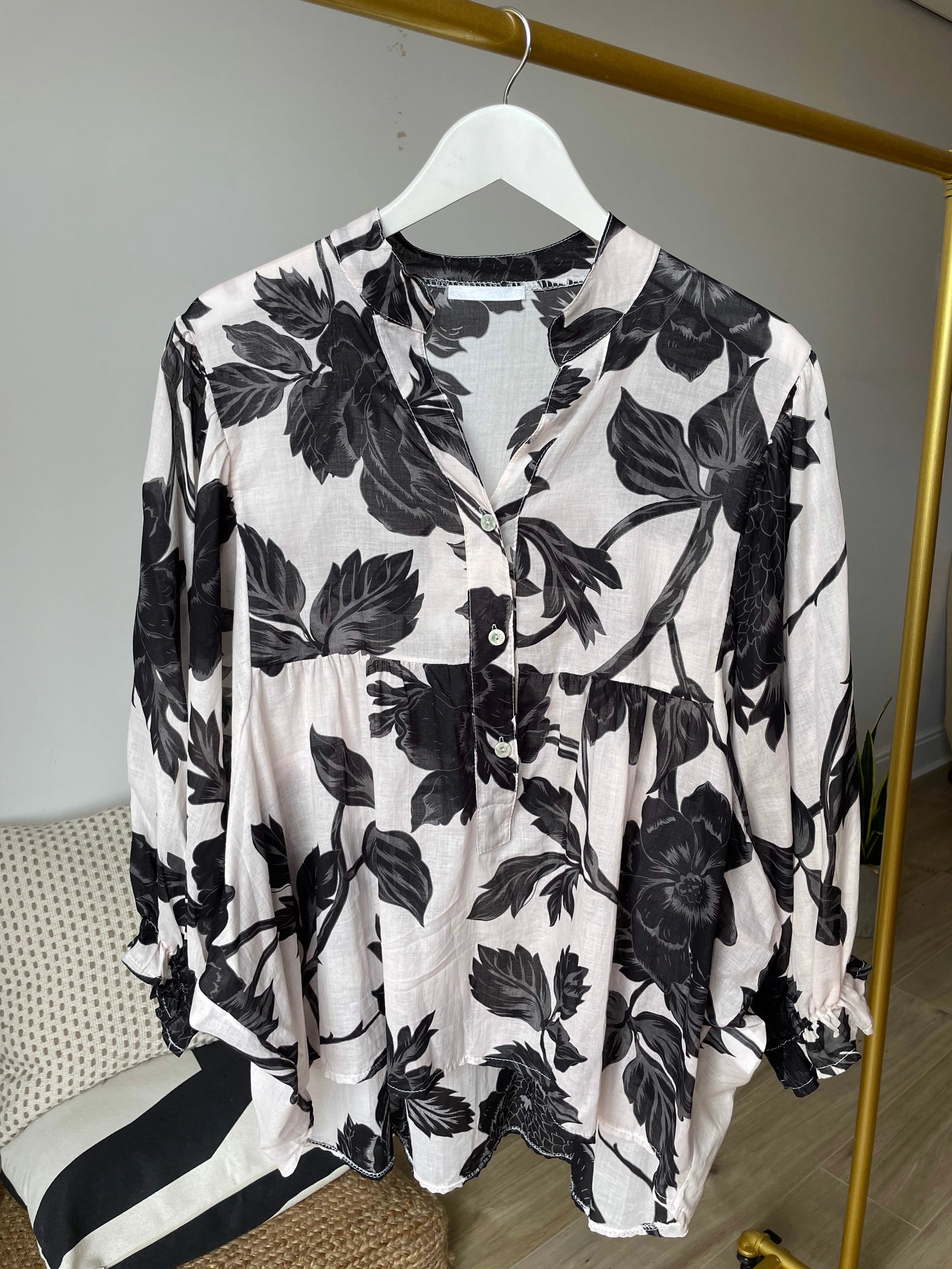 Flower Print Batwing Sleeves Blouse