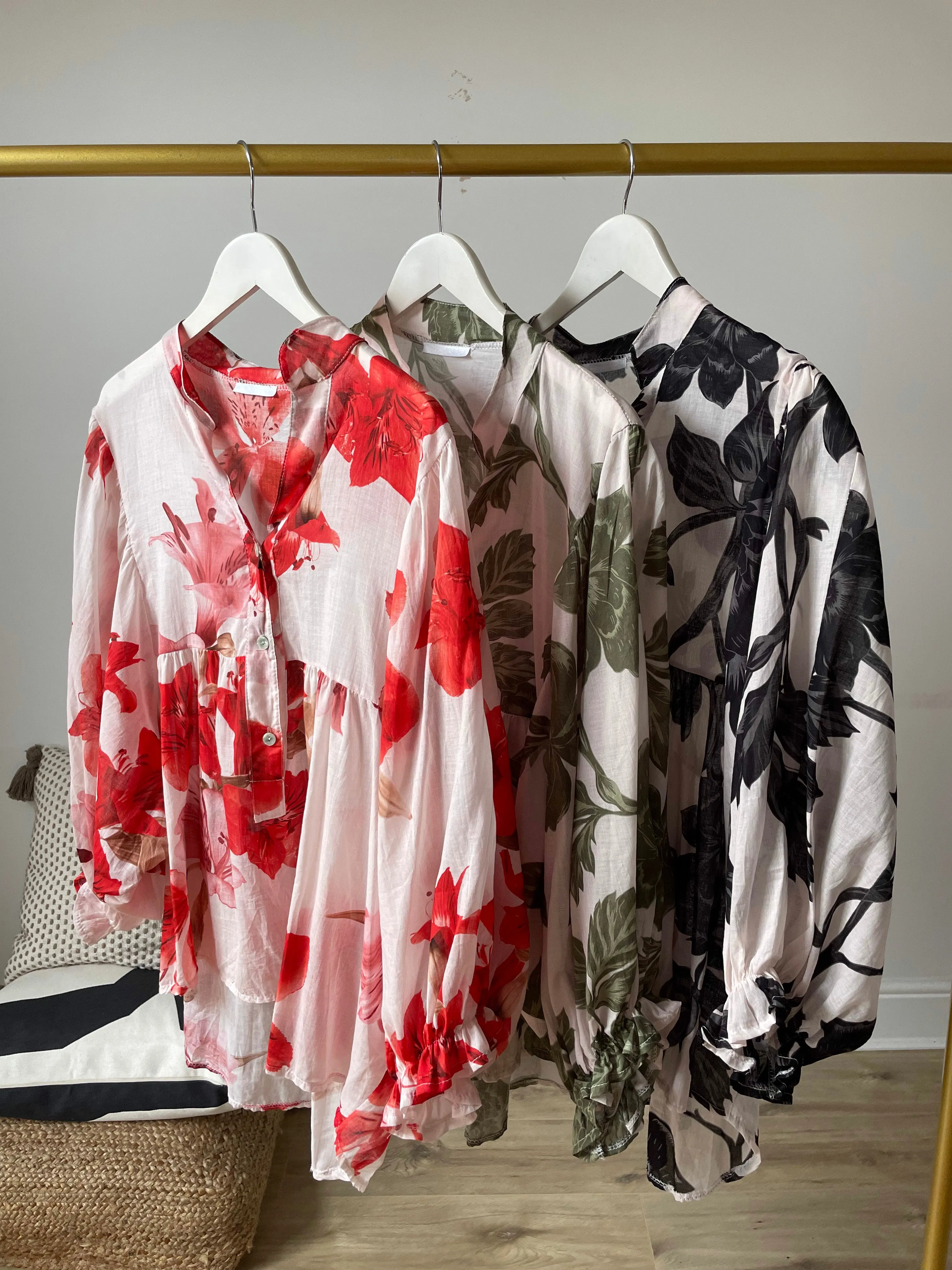 Flower Print Batwing Sleeves Blouse