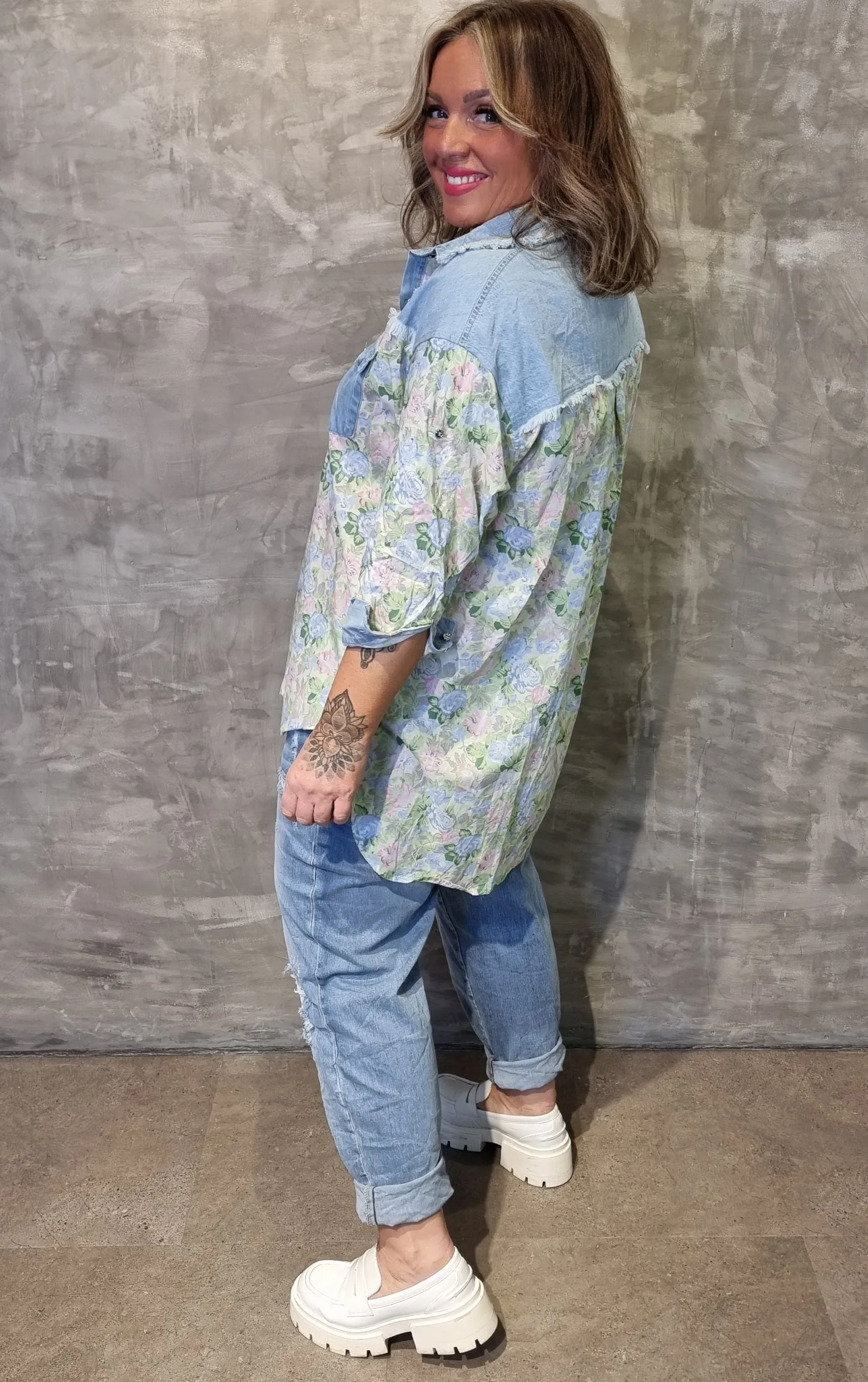 Flower Shirt With Denim