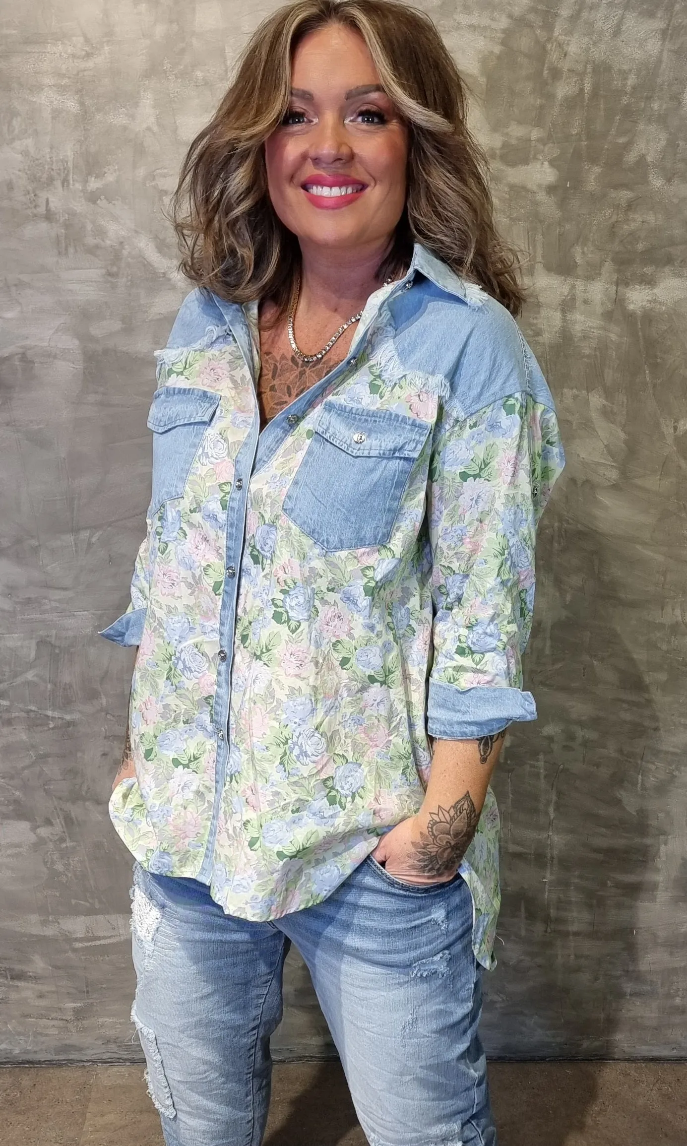 Flower Shirt With Denim