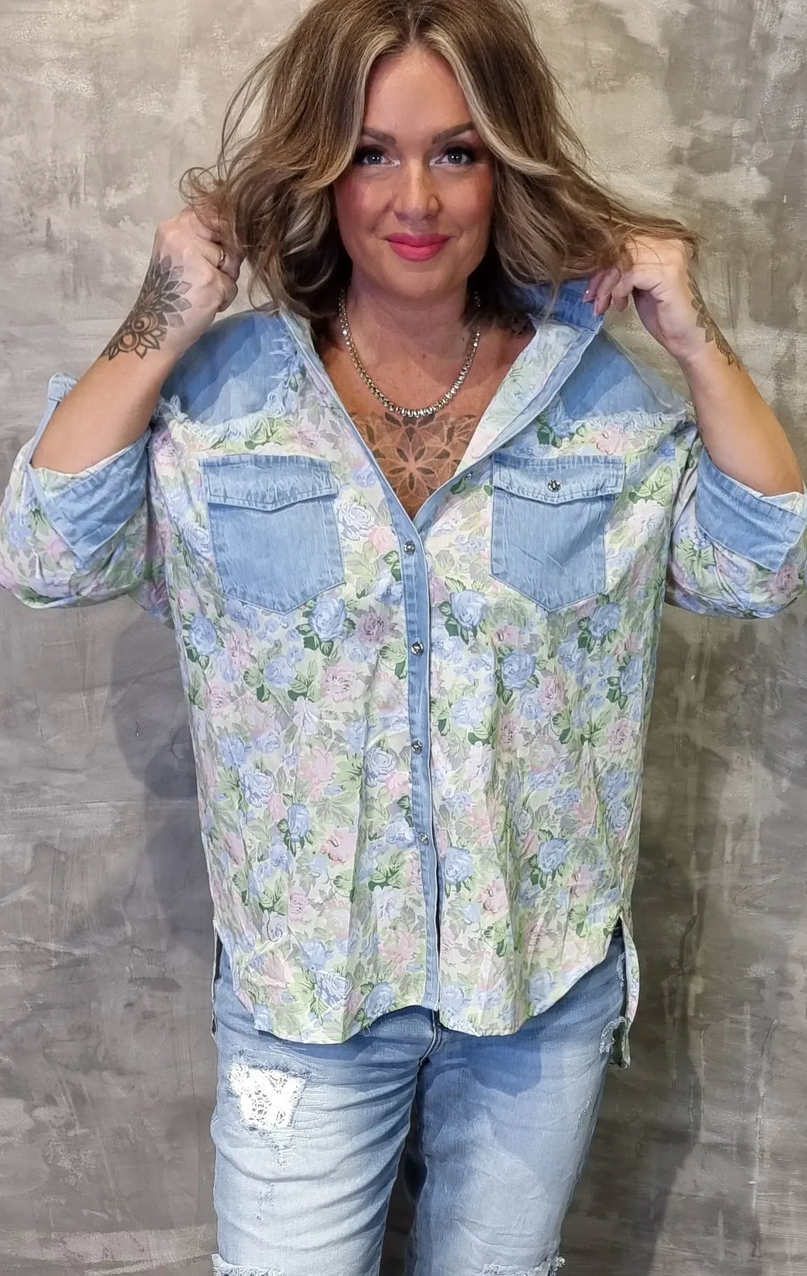 Flower Shirt With Denim