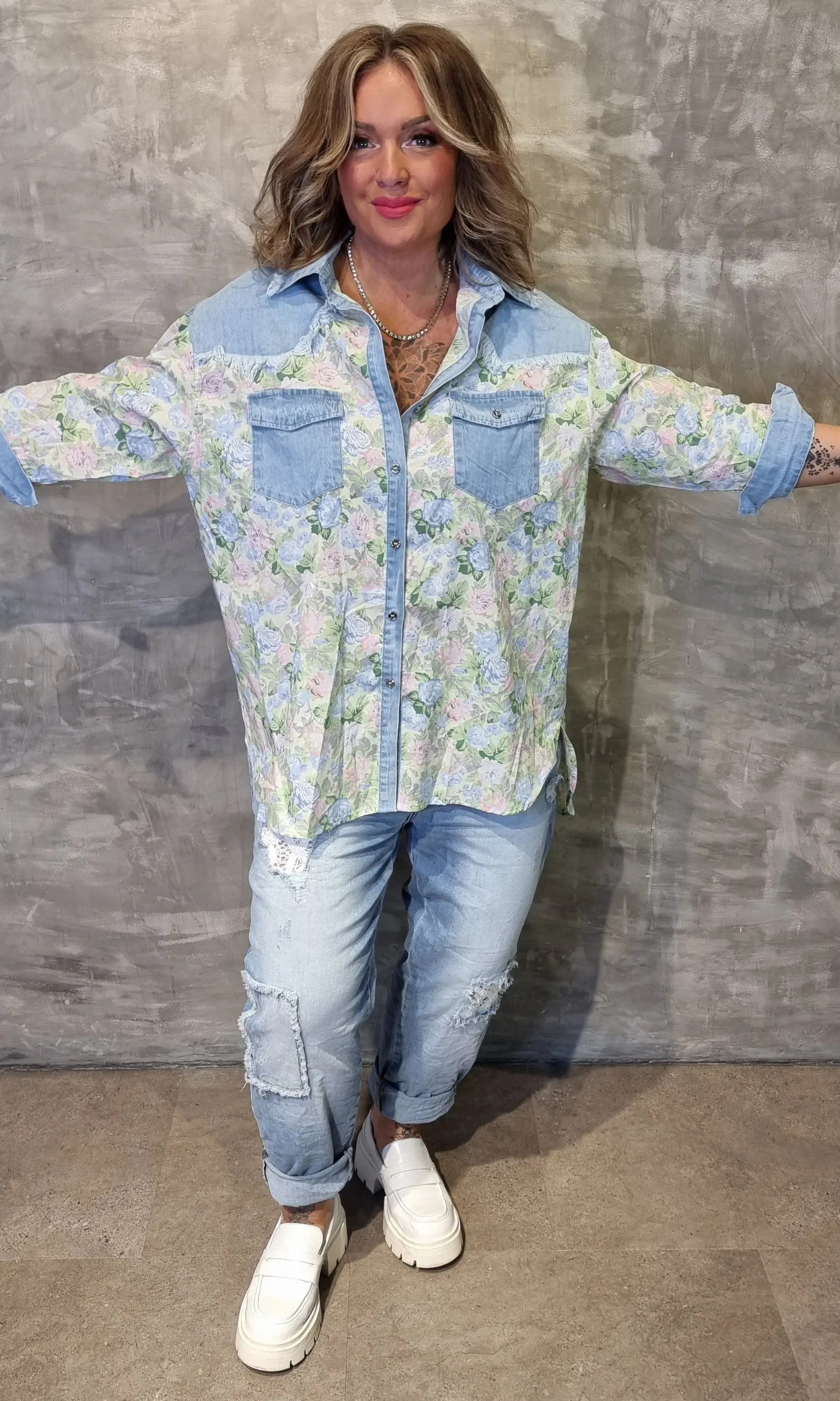 Flower Shirt With Denim