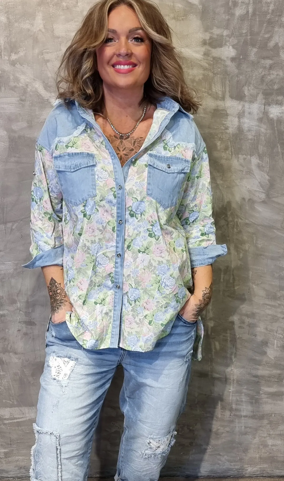 Flower Shirt With Denim