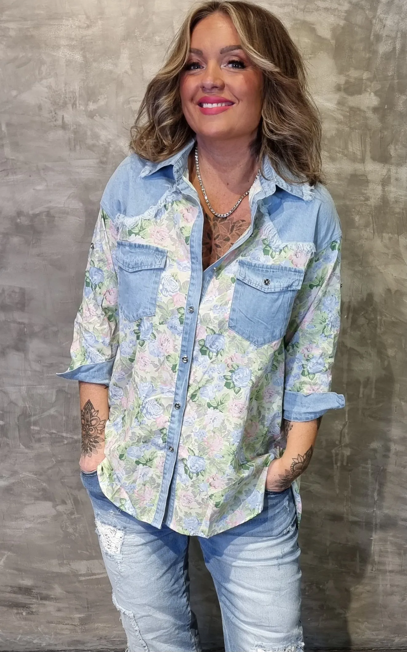 Flower Shirt With Denim