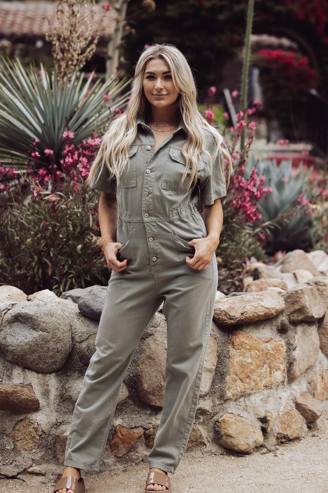 Free People Marci Denim Jumpsuit - Washed Army