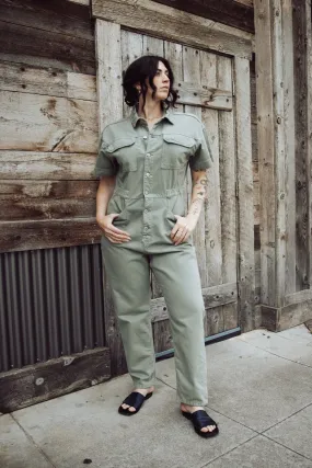 Free People Marci Denim Jumpsuit - Washed Army