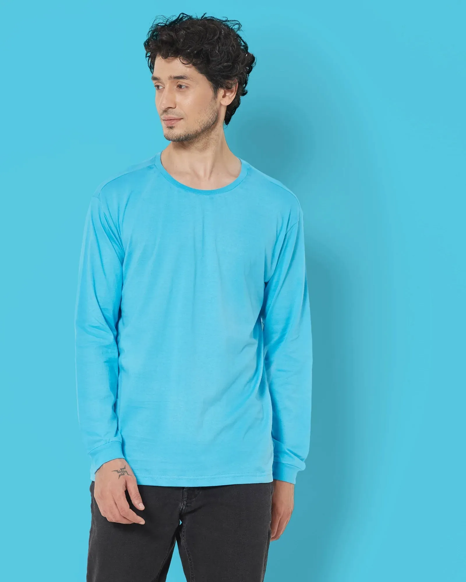 Full Sleeves Crew Neck: Turquoise Blue