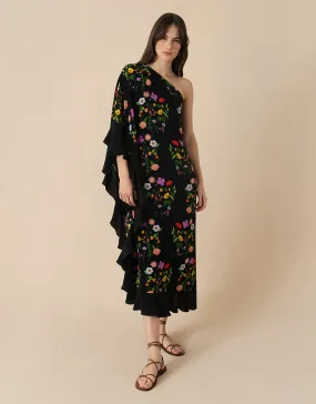 Ginger Crepe Midi Dress - Terrazzo Flower Black - SALE