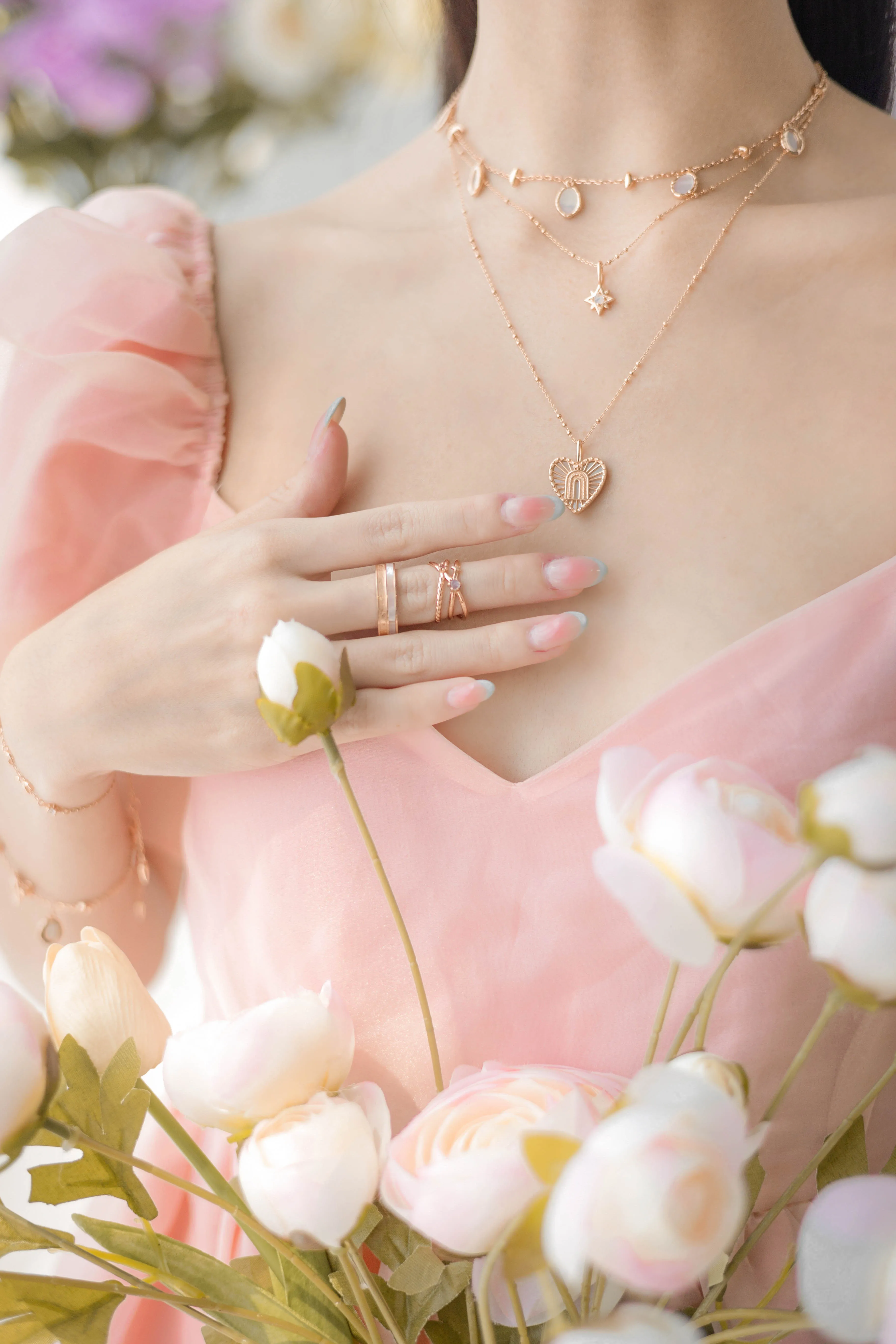 Gold Beaded Layered Necklace Chain